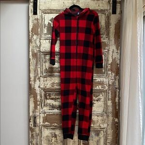 Old Navy Red and Black Plaid Flannel Hooded Pajamas, L